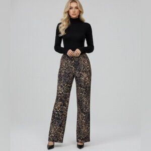 Leopard Print Casual High Waist Loose Flare Pants